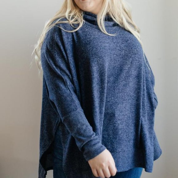 Brushed Melange Cowl Neck Sweater in Navy - Picture 2 of 5